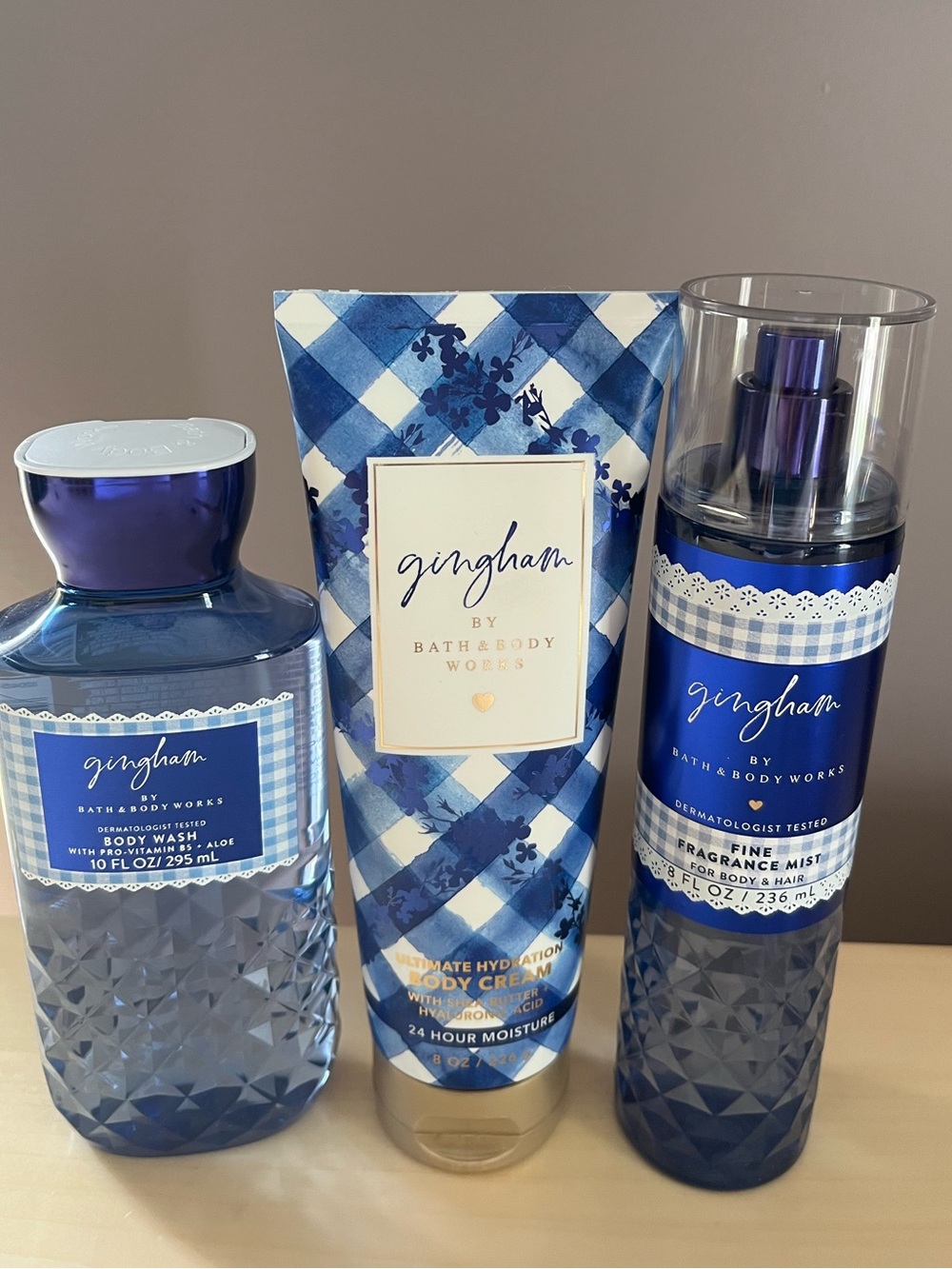 Bath & Body Works Gingham Body Wash, Fragrance Mist & Body Cream Set